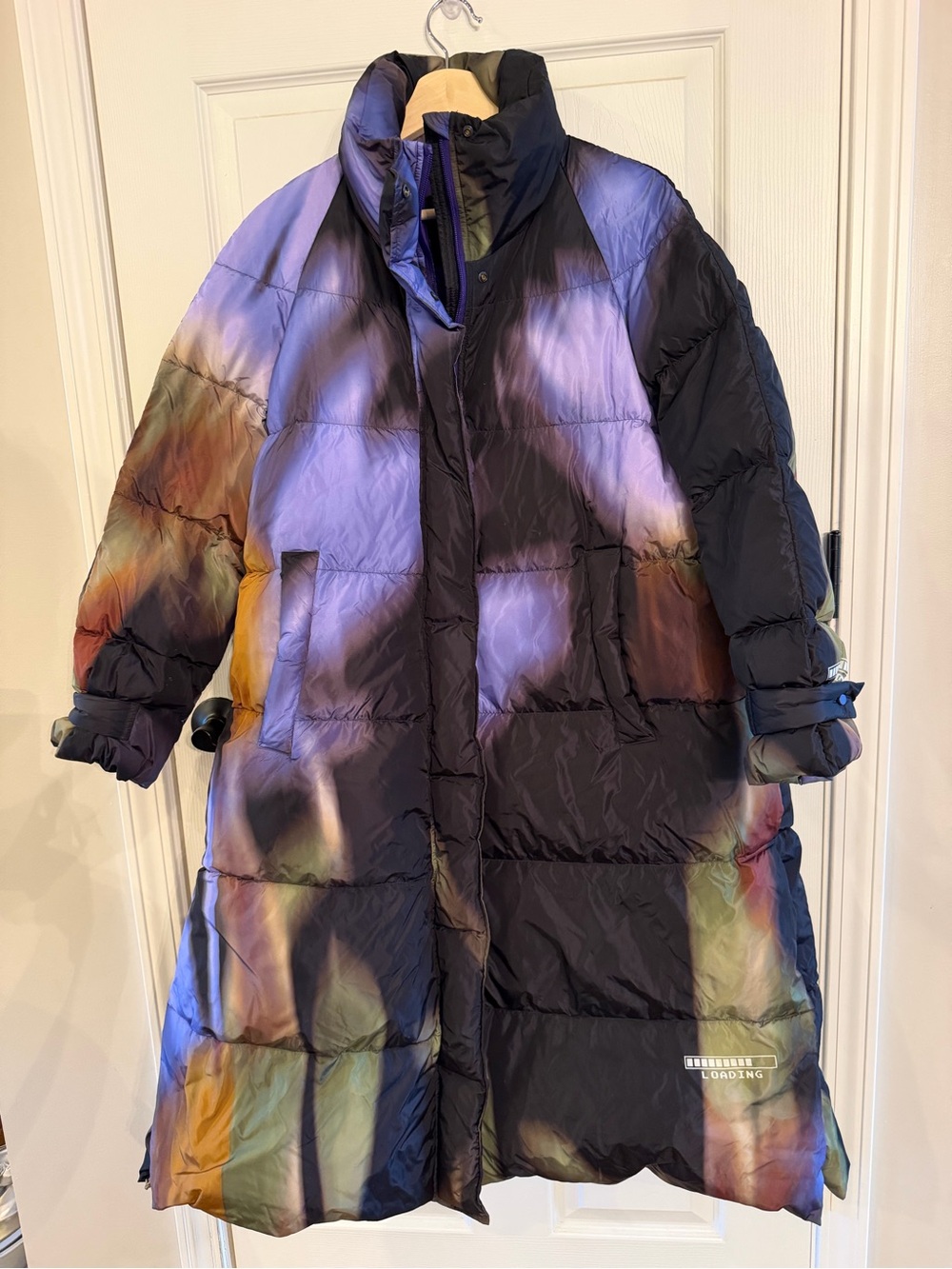 JNBY oversized abstract tie dye gradient ‘loading’ capsule 90% down puffer coat